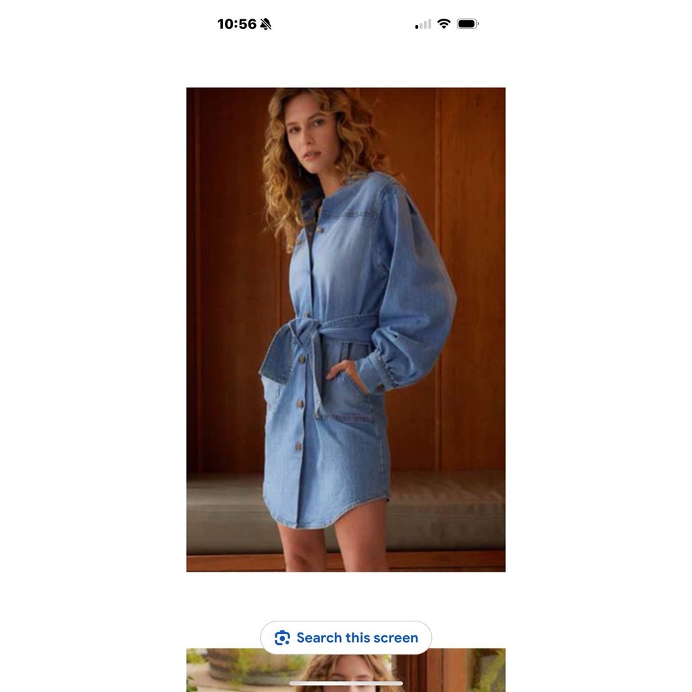 R.G. Kane Denim Dress Women's Size XS Light Wash Made In USA Tie Belt LS Classic